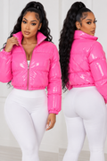 Glossé Luxe High-Shine Cropped Puffer Jacket