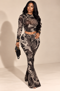 Sheer Leopard Mesh Crop Top & Flare Pants