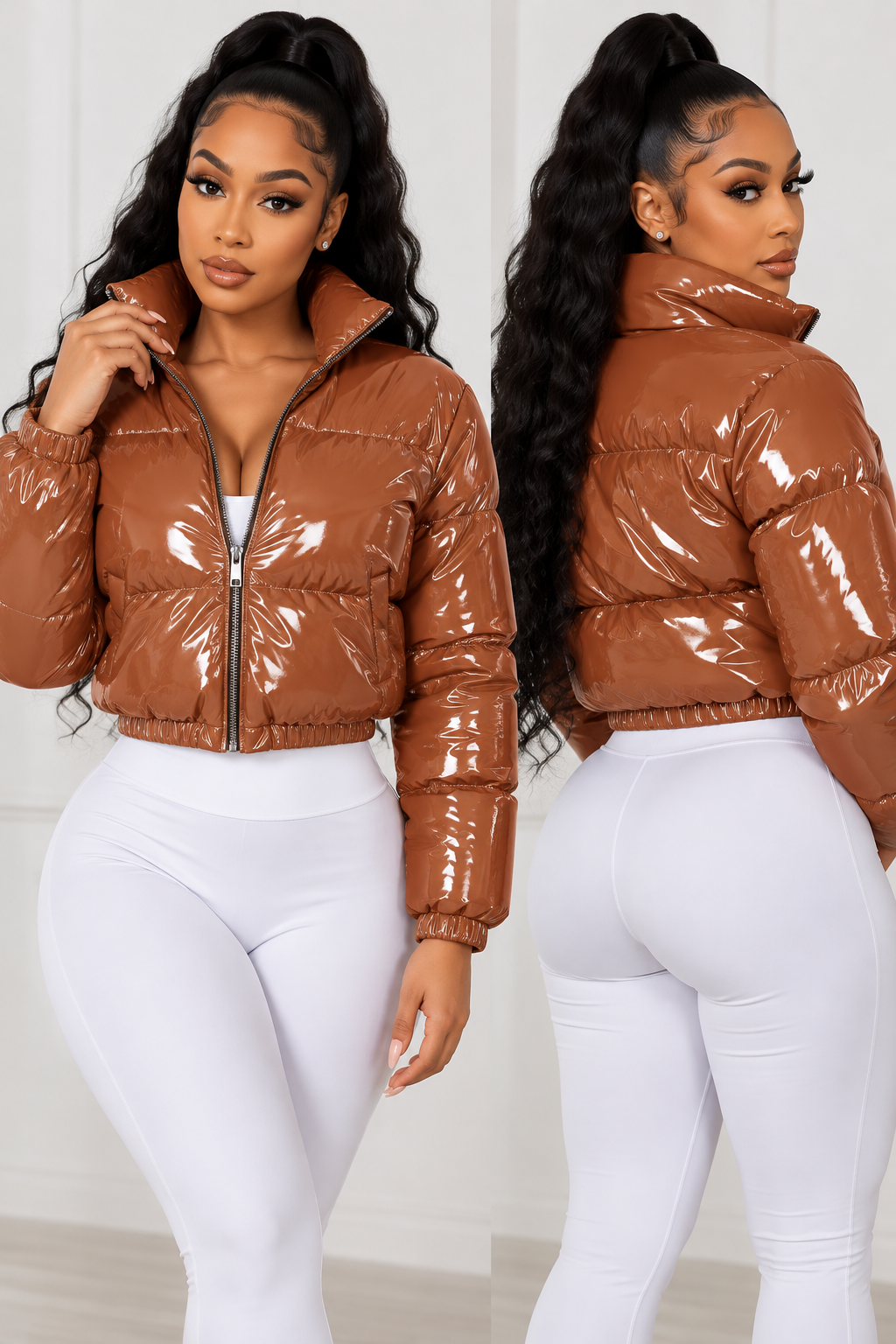 Glossé Luxe High-Shine Cropped Puffer Jacket