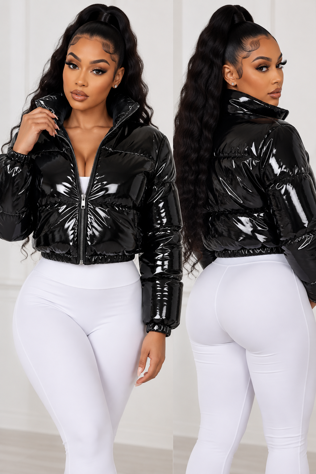 Glossé Luxe High-Shine Cropped Puffer Jacket