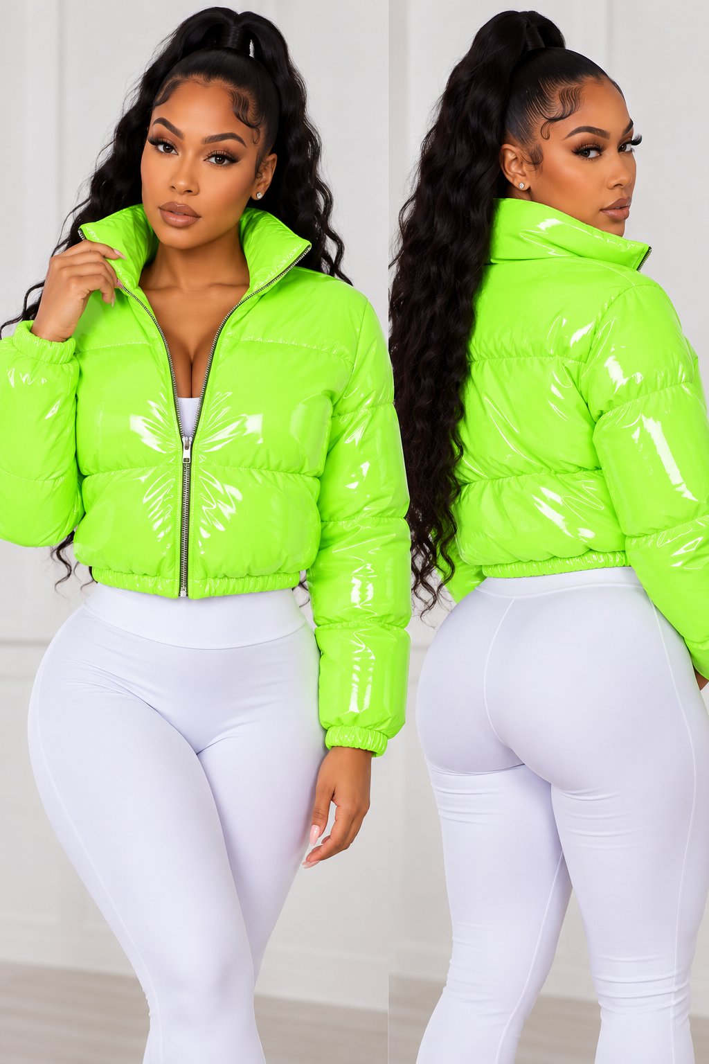 Glossé Luxe High-Shine Cropped Puffer Jacket
