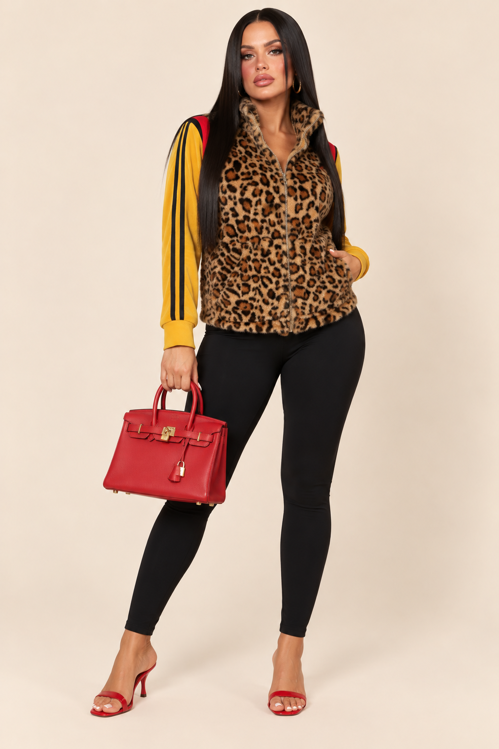 Wild Side Luxe Leopard Jacket – Colorblock Faux Fur Zip-Up