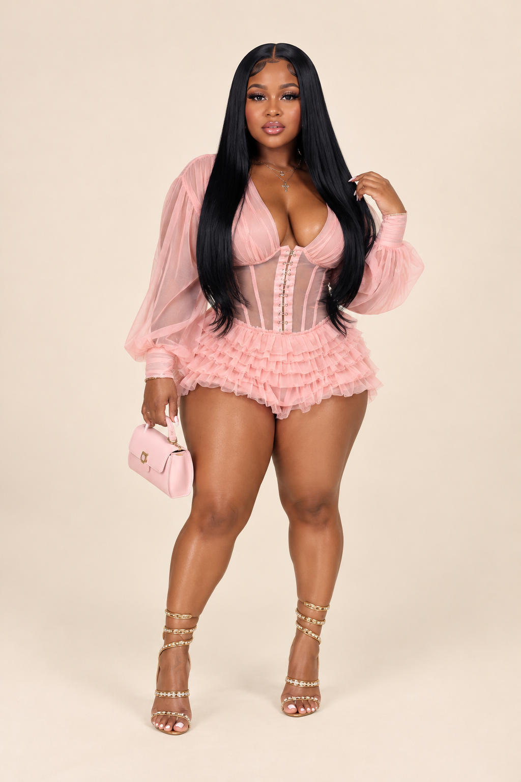 Pretty Little Drama Sheer Corset Ruffle Romper